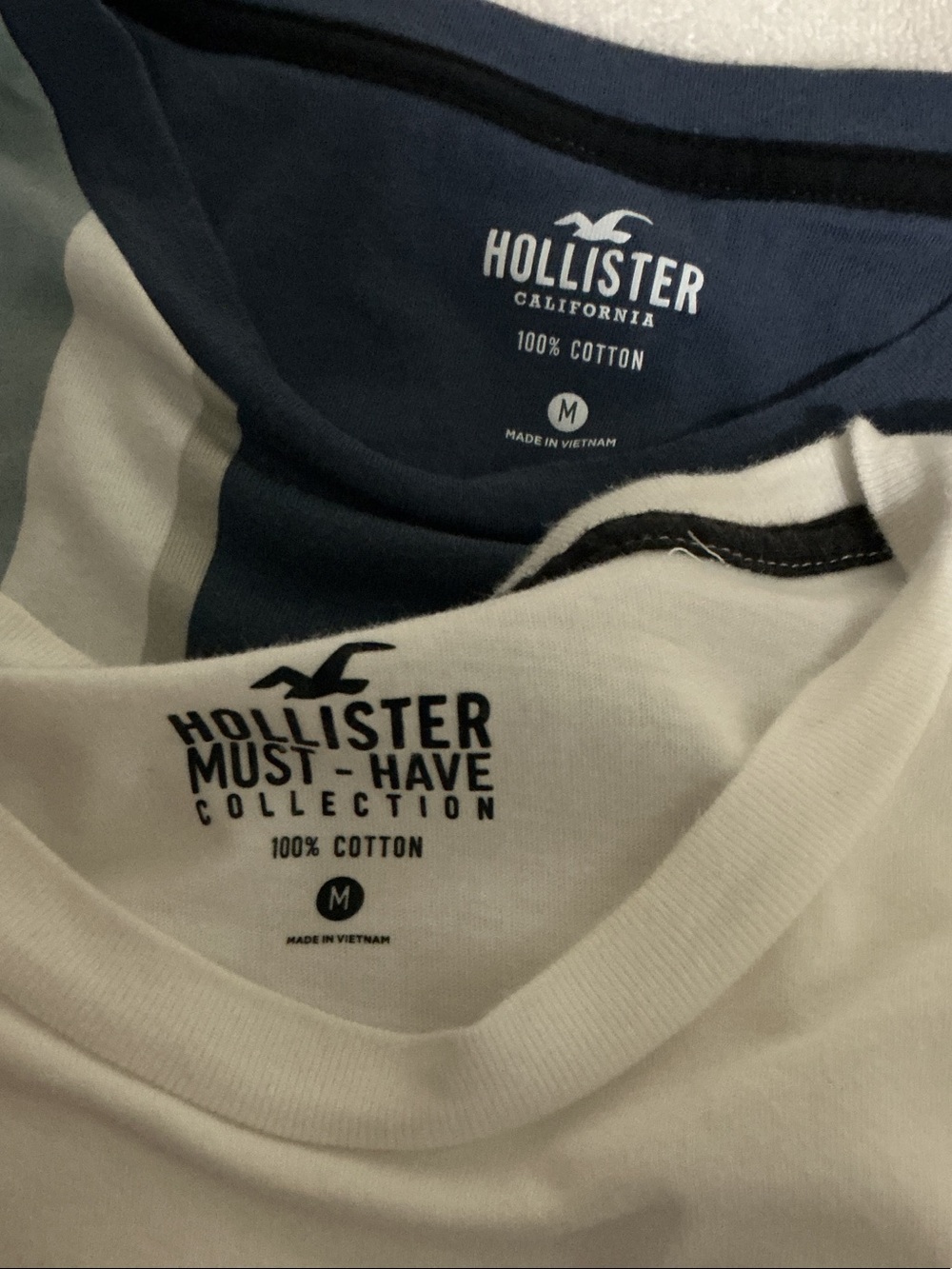 Hollister Men's Tee Pack - White, Navy Stripe, Light Blue with Orange Pocket - Picture 2 of 2